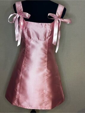 Current Mood Pink Satin Mini Dress with Bow Straps